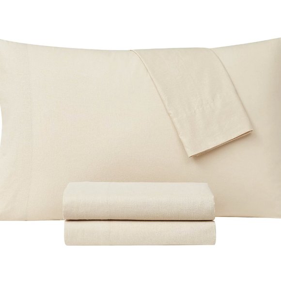 FRYE Linen Cotton Blend Beige TWIN Sheet Set 3PC - Picture 6 of 8